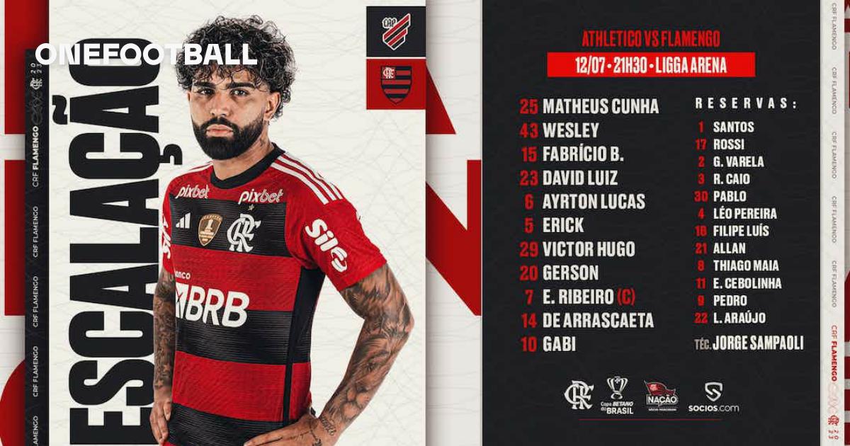 SAIU! Com Gabigol, Flamengo divulga escalação para jogo contra  Athletico-PR, pela Copa do Brasil